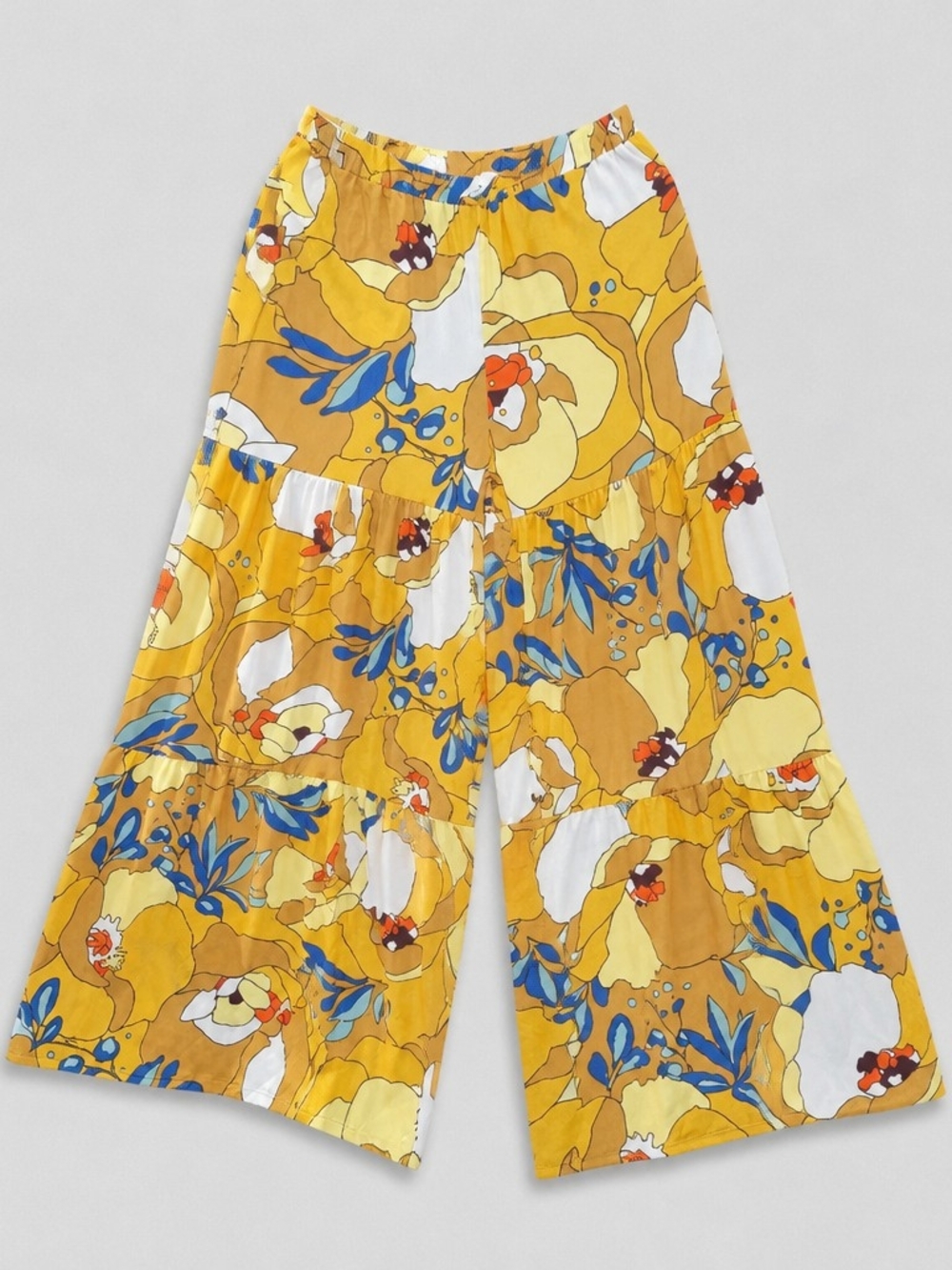 Floral Yellow Tiered Wide-Leg Pants
